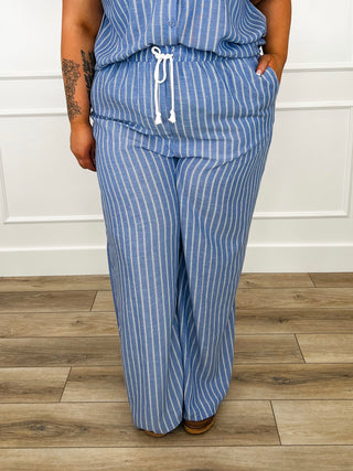 Be My Guest High-Rise Lightweight Wide Leg Blue Avery Mae Set