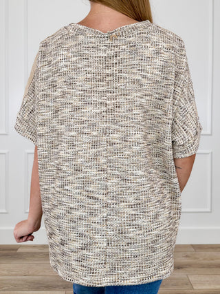Easel Let's Investigate it Knit Short Sleeve Tan Top