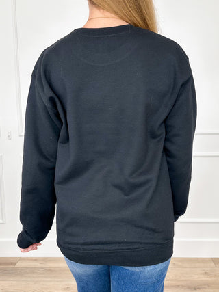 Camo Cozy Cotton Blend Long Sleeve Black Avery Mae Graphic Crewneck Sweatshirt (Gildan)