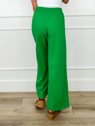 High-rise wide-leg pull-on pants, bright green, rear view