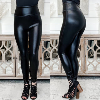 Grant My Wishes High Rise Faux Leather Black Leggings