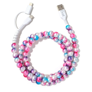 Pink ombre beaded phone charger with circular bead wrap and USB-C and USB-A plugs
