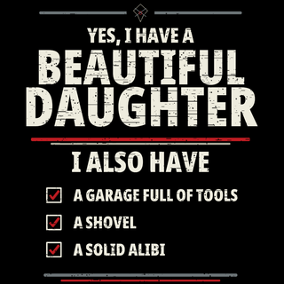 Black short sleeve graphic T-shirt with text: Beautiful Daughter, I also have