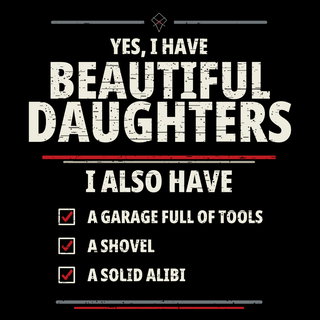 Black short sleeve graphic T-shirt with text: Beautiful Daughters, I also have