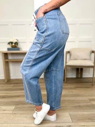 Risen Jessie High-Rise Barrel Leg Light Wash Cropped Blue Jeans