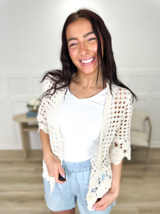 Sew In Love Matter of Time Cotton 3/4 Sleeve Cream Button Up Cardigan