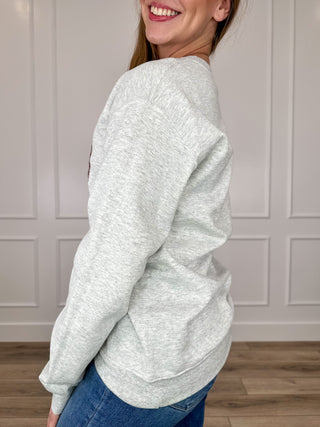Boo Buckaroo Cotton Blend Long Sleeve Grey Avery Mae Graphic Crewneck Sweatshirt (Gildan)