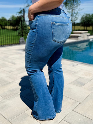 Risen Mira Tummy Control Flare Jeans - Medium Wash (Non-Distressed)