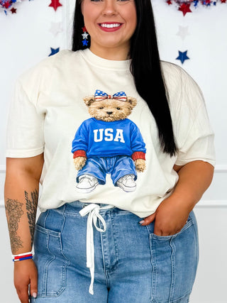 All American Teddy Cotton Short Sleeve Cream Avery Mae Graphic Tee Shirt (Comfort Colors)