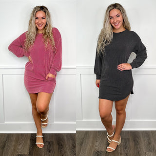 Goin Out Ribbed Long Sleeve Avery Mae Dress - 2 colors!