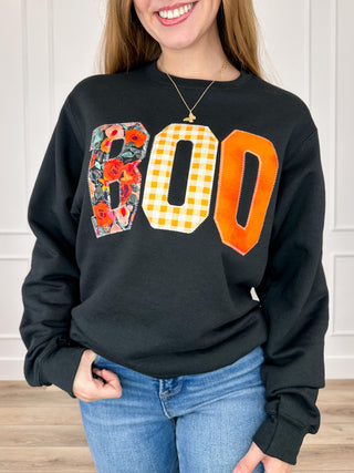 Ghostly Whispers Cotton Blend Long Sleeve Black Avery Mae Graphic Crewneck Sweatshirt