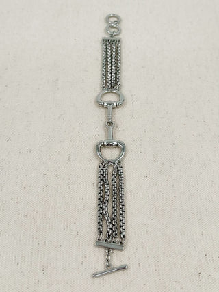 Silver chain drop bracelet with rectangular mesh bar charm and dangling bar
