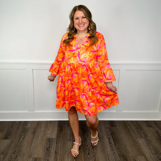 Paradise is Calling 3/4 Sleeve Orange Avery Mae Dress