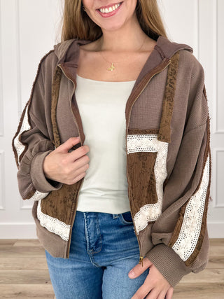 POL How Does This End Cotton Blend Long Sleeve Hooded Jacket - Multiple Colors