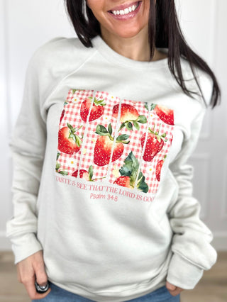 Taste & See Cotton Blend Long Sleeve Avery Mae Graphic Crewneck Sweatshirt (Bella+Canvas)