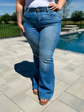 Risen Mira Tummy Control Flare Jeans - Medium Wash (Non-Distressed)