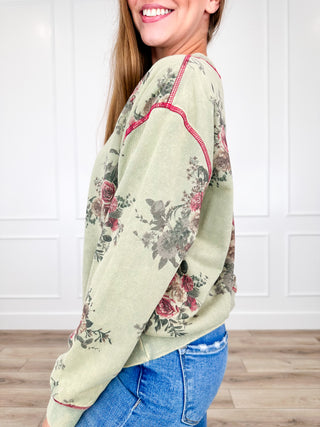 Easel Make Me Understand Cotton Blend Long Sleeve Green Top