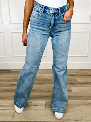 Risen Talia Tummy Control Wide Leg Jeans - Light Wash (Non-Distressed, Adjustable Waistband)