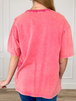 Easel Stating the Obvious Cotton Short Sleeve Pink Top