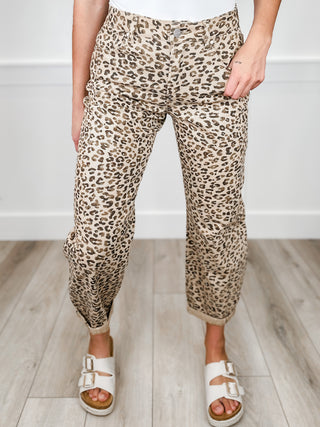 Risen Iris High-Rise Barrel Leg Cropped Jeans - Leopard Print (Non-Distressed)
