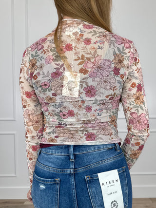 Sophisticated Trimmings Sheer Mesh Long Sleeve Ivory Avery Mae Mom Cropped Top