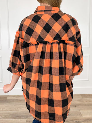 Sew In Love Doing Just Fine Cotton 3/4 Sleeve Orange Button Up Top