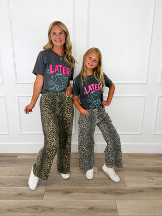 Kids grey cotton short-sleeve tee with 'LATER' gator graphic print on front