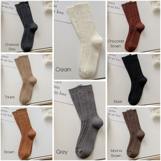 Knit Fashionable Neutral Crew Socks - 8 colors!