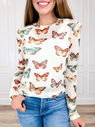 Never Miss Out Sheer Mesh Long Sleeve Avery Mae Top - Multiple Colors