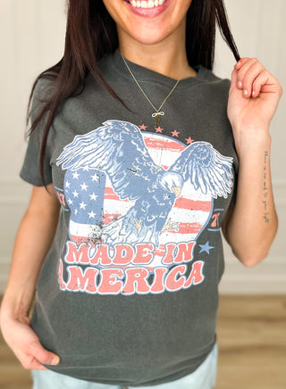 American Made Cotton Short Sleeve Charcoal Avery Mae Graphic Tee Shirt (Comfort Colors)