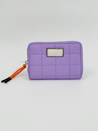 Electric Soul wallet in purple, quilted texture, zip closure, rectangular tab