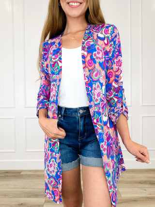 Dear Scarlett Saying Nice Things Wrinkle-Free 3/4 Sleeve Blue Cardigan
