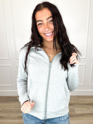 Always Around Cotton Blend Long Sleeve Grey Avery Mae Full Zip Hoodie Sweatshirt