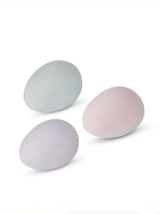 Flocked resin decor set with three pastel oval stones