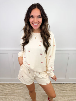 Chilling in America Cotton Blend High-Rise Cream Avery Mae Set