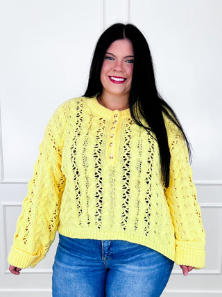 Radiating Sunshine Knit Long Sleeve Yellow Avery Mae Sweater Top