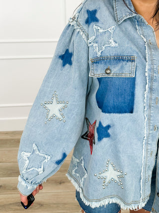 POL Star of the Show Cotton Long Sleeve Denim Shacket