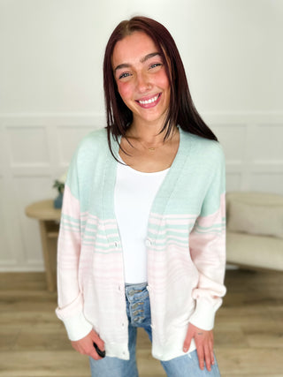White Birch Made Other Plans Cotton Long Sleeve Mint Button Up Cardigan