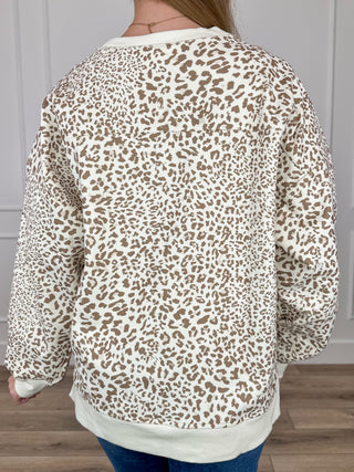 Isn't it Wild ribbed long sleeve top, leopard print beige with dark spots (back)