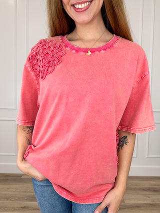 Easel Stating the Obvious Cotton Short Sleeve Pink Top