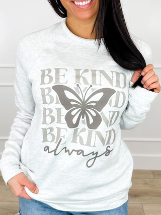 Kindness in Motion Cotton Blend Long Sleeve Grey Avery Mae Graphic Crewneck Sweatshirt (Bella+Canvas)
