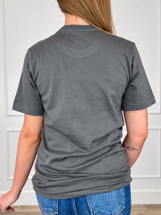 Grey short-sleeve cotton tee with plain back, relaxed fit