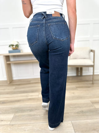 Judy Blue Maisie High-Rise Wide Leg Jeans - Dark Wash (Double Button, Non-Distressed)