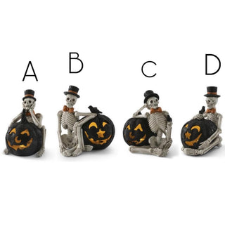 Resin light-up skeleton decor options A–D, jack-o-lantern bag figures