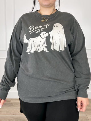 Spooky Snoot Boo-p Cotton Long Sleeve Grey Avery Mae Graphic Tee Shirt (Comfort Colors) (Copy)