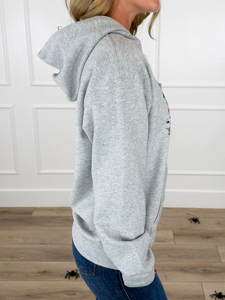 Too Cool to Spook Cotton Blend Long Sleeve Grey Avery Mae Graphic Hoodie Sweatshirt (Gildan)