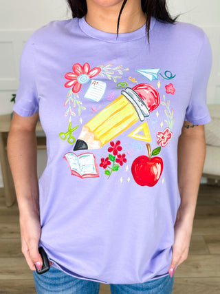 Teacher Tools Cotton Short Sleeve Purple Avery Mae Graphic Tee Shirt