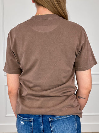 Brown cotton crewneck short-sleeve tee shirt, plain back view