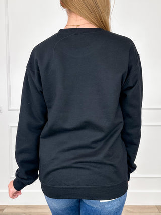 Black long-sleeve crewneck sweatshirt, plain back