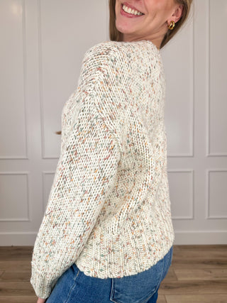The Pleasure is All Mine Knit Long Sleeve Ivory Avery Mae Mom Cropped Sweater Top